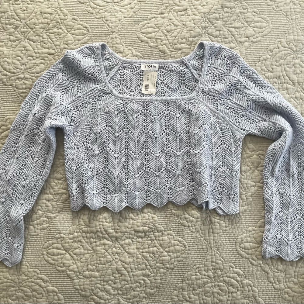 Storia light blue crochet square neck long sleeve size large